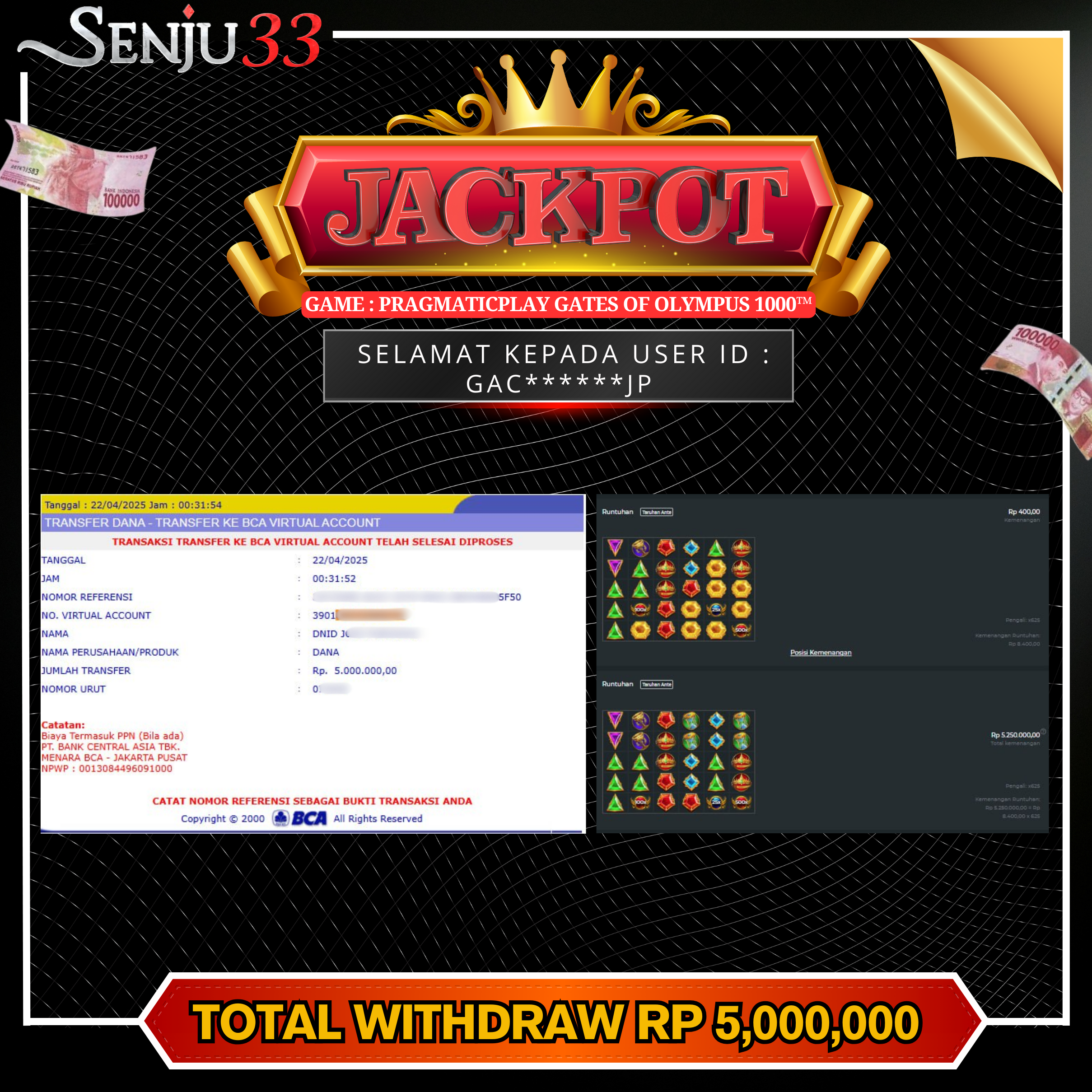 🎰 SENJU33 JACKPOT SLOT Rp. 5.000.000 LUNAS 🎉