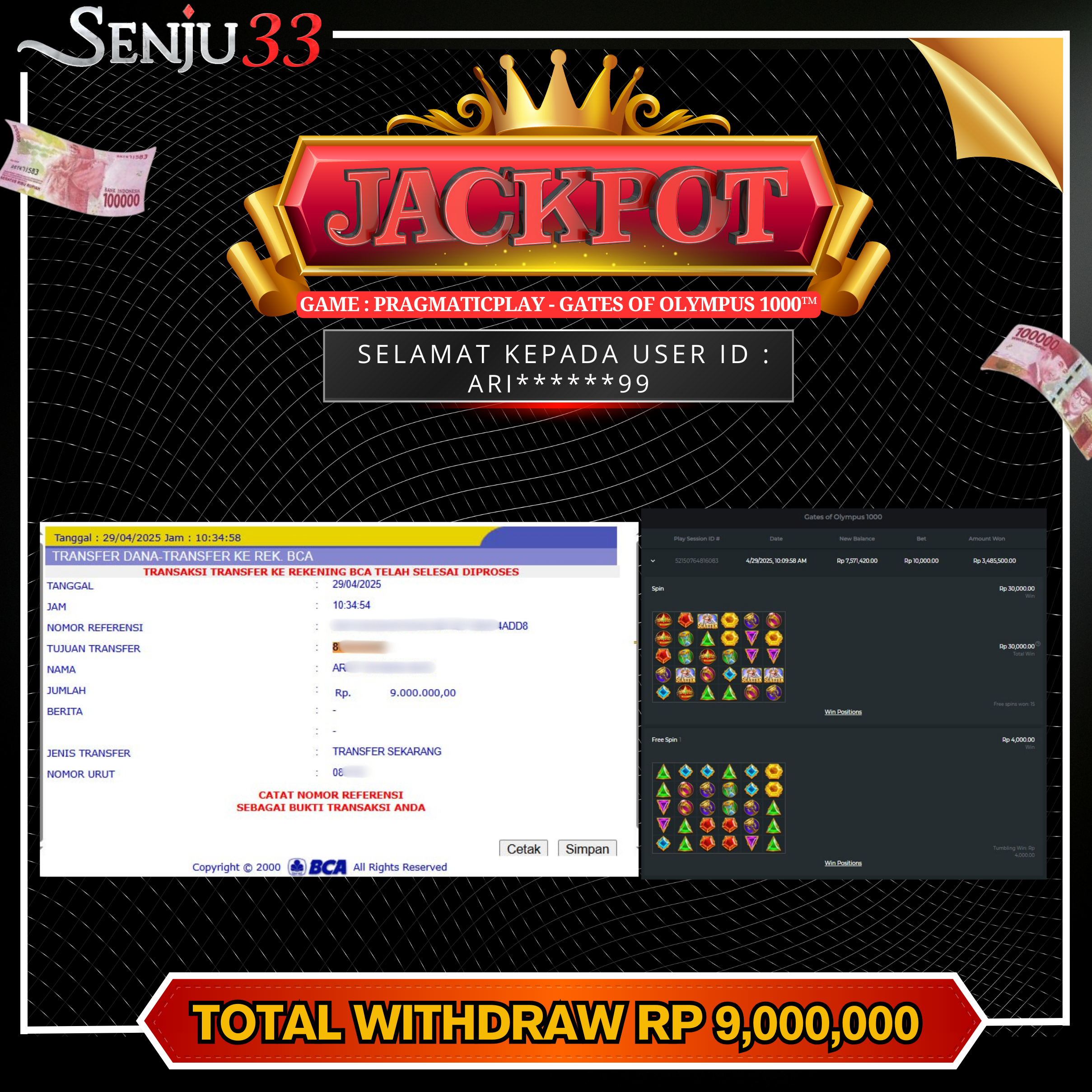 🎰 SENJU33 JACKPOT SLOT Rp. 9.000.000 LUNAS 🎉