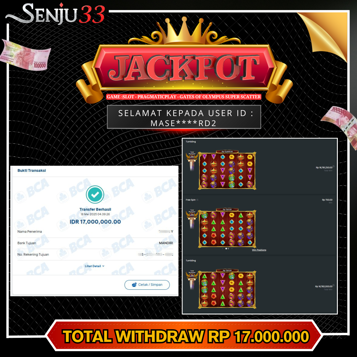 🎰 SENJU33 JACKPOT SLOT Rp. 17.000.000 LUNAS 🎉