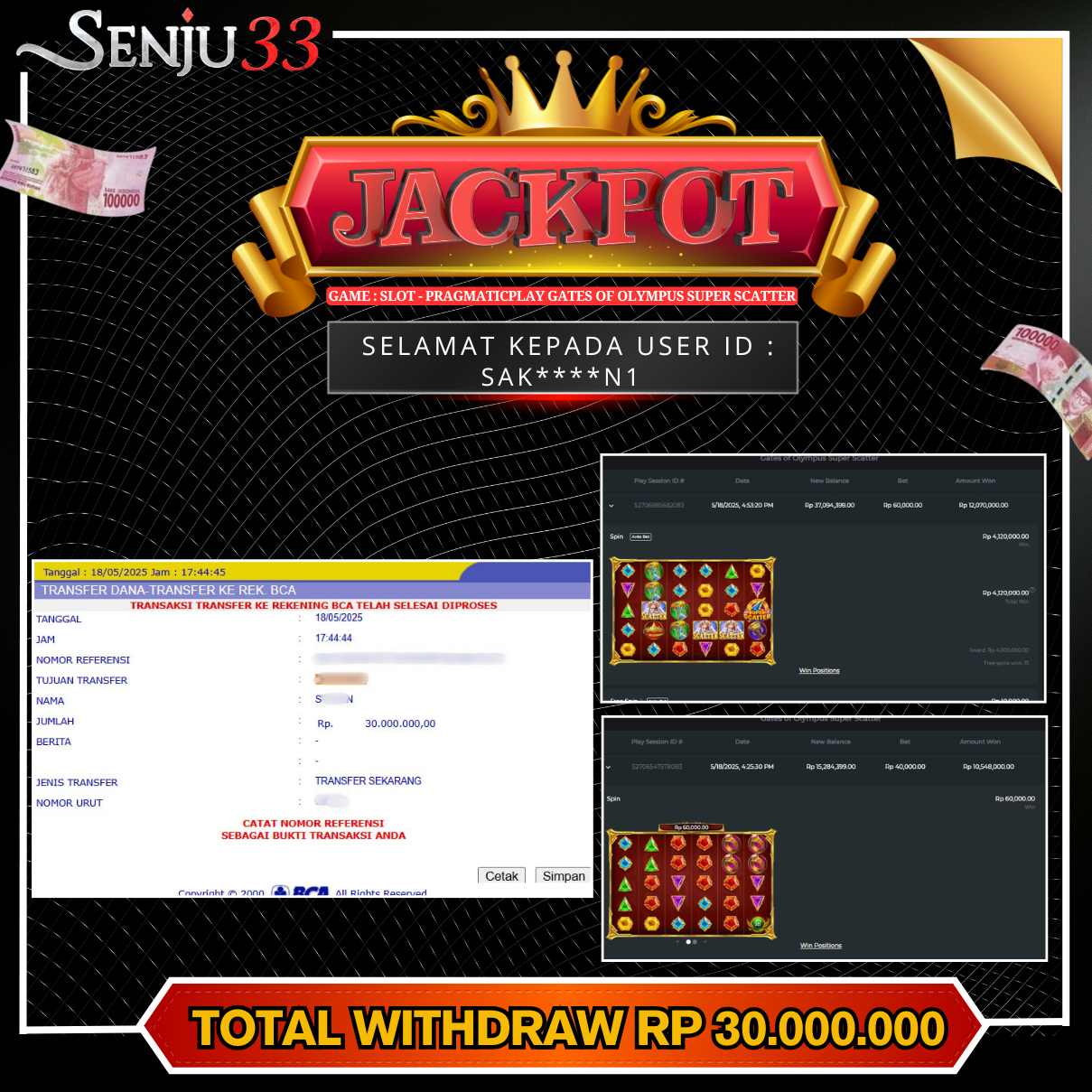 🎰 SENJU33 JACKPOT SLOT Rp. 30.000.000 LUNAS 🎉