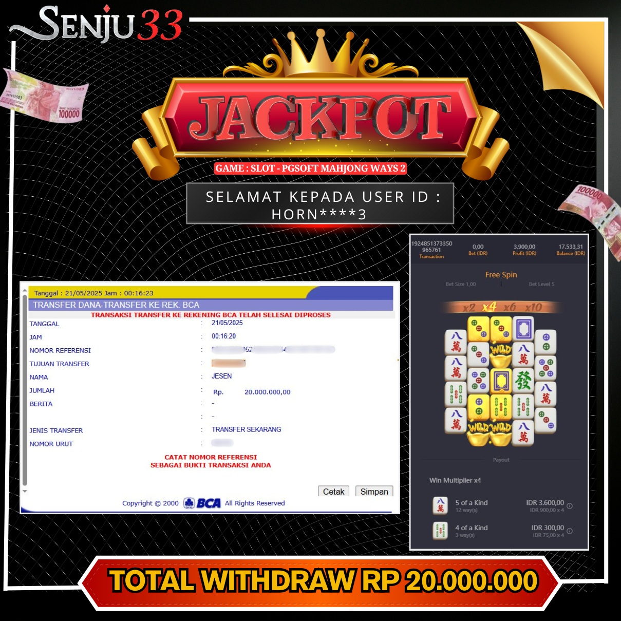 🎰 SENJU33 JACKPOT SLOT Rp. 20.000.000 LUNAS 🎉