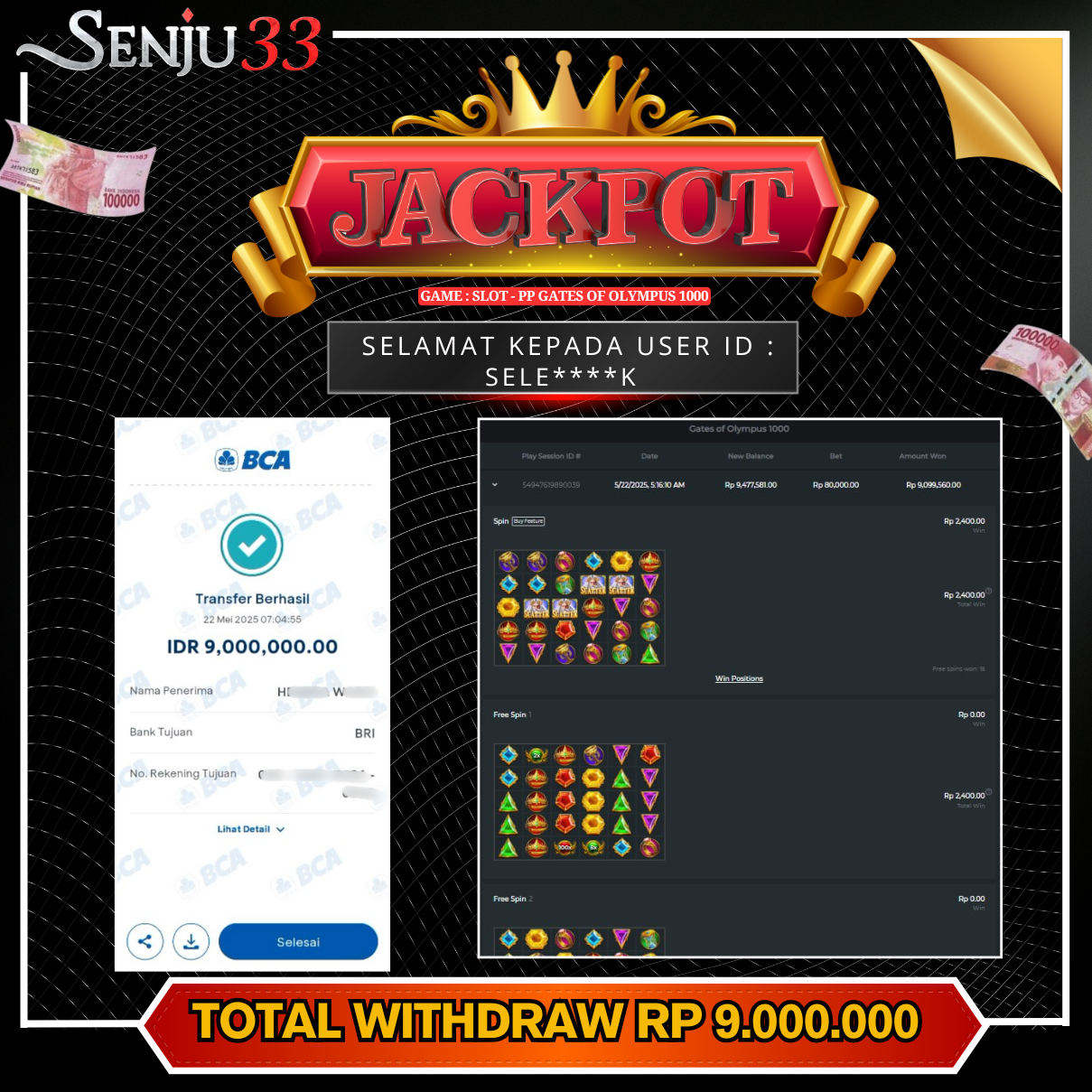 🎰 SENJU33 JACKPOT SLOT Rp. 9.000.000 LUNAS 🎉
