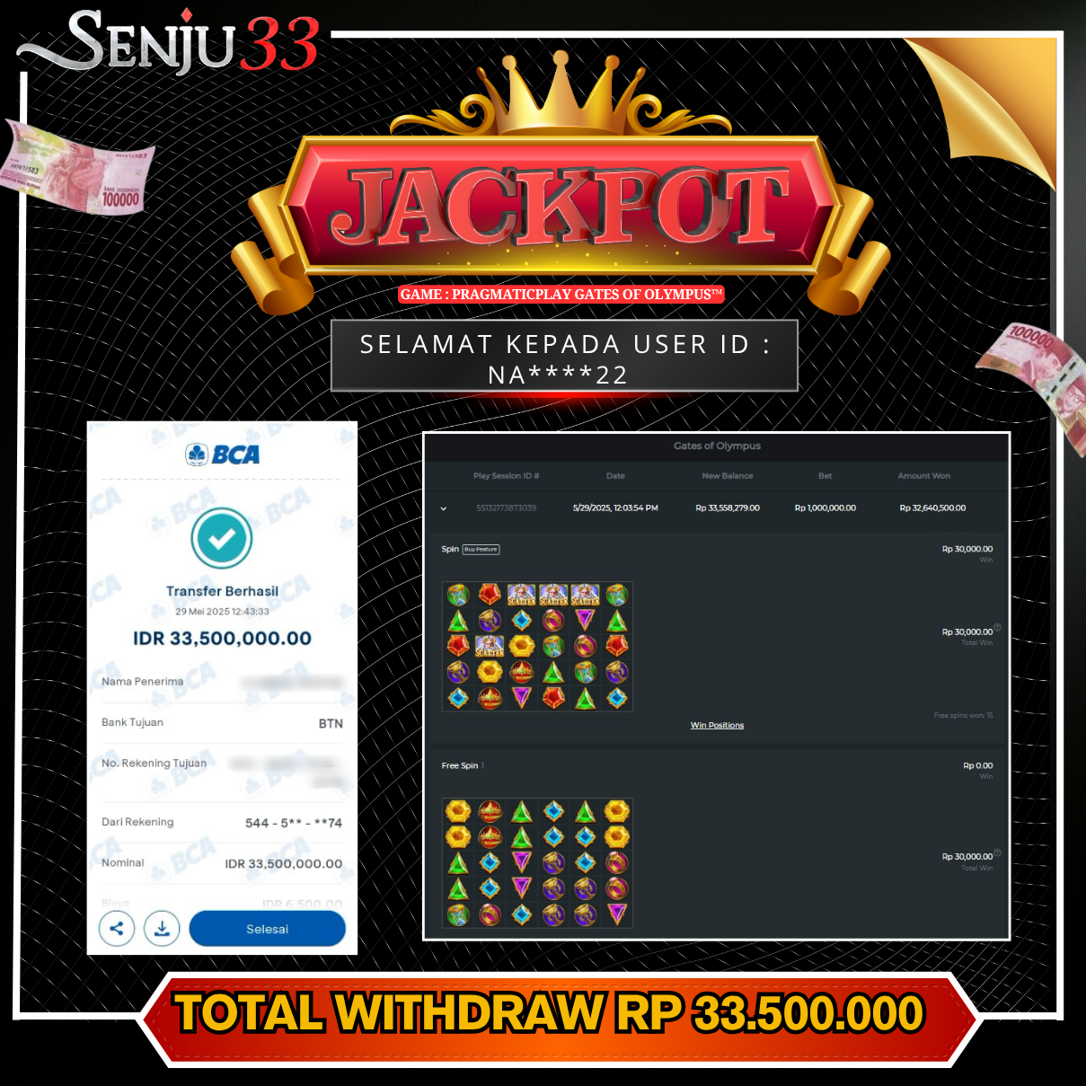 🎰 SENJU33 JACKPOT SLOT Rp. 33.500.000 LUNAS 🎉
