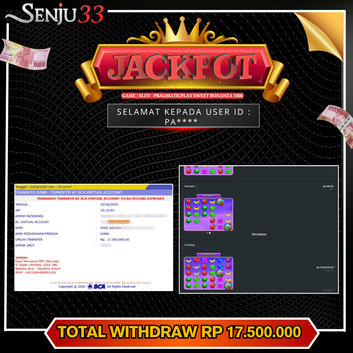 🎰 SENJU33 JACKPOT SLOT Rp. 17.500.000 LUNAS 🎉