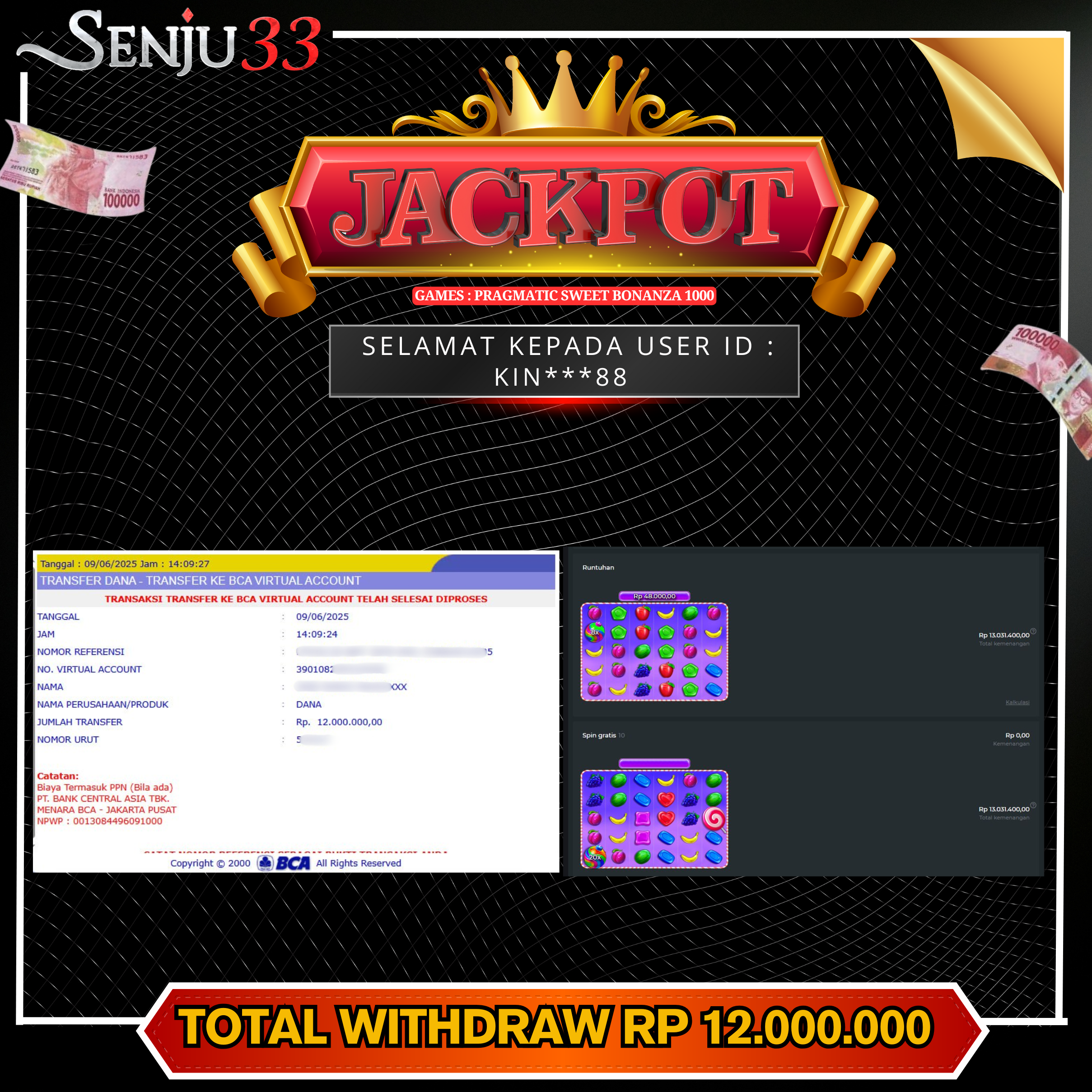 🎰 SENJU33 JACKPOT SLOT Rp. 12.000.000 LUNAS 🎉