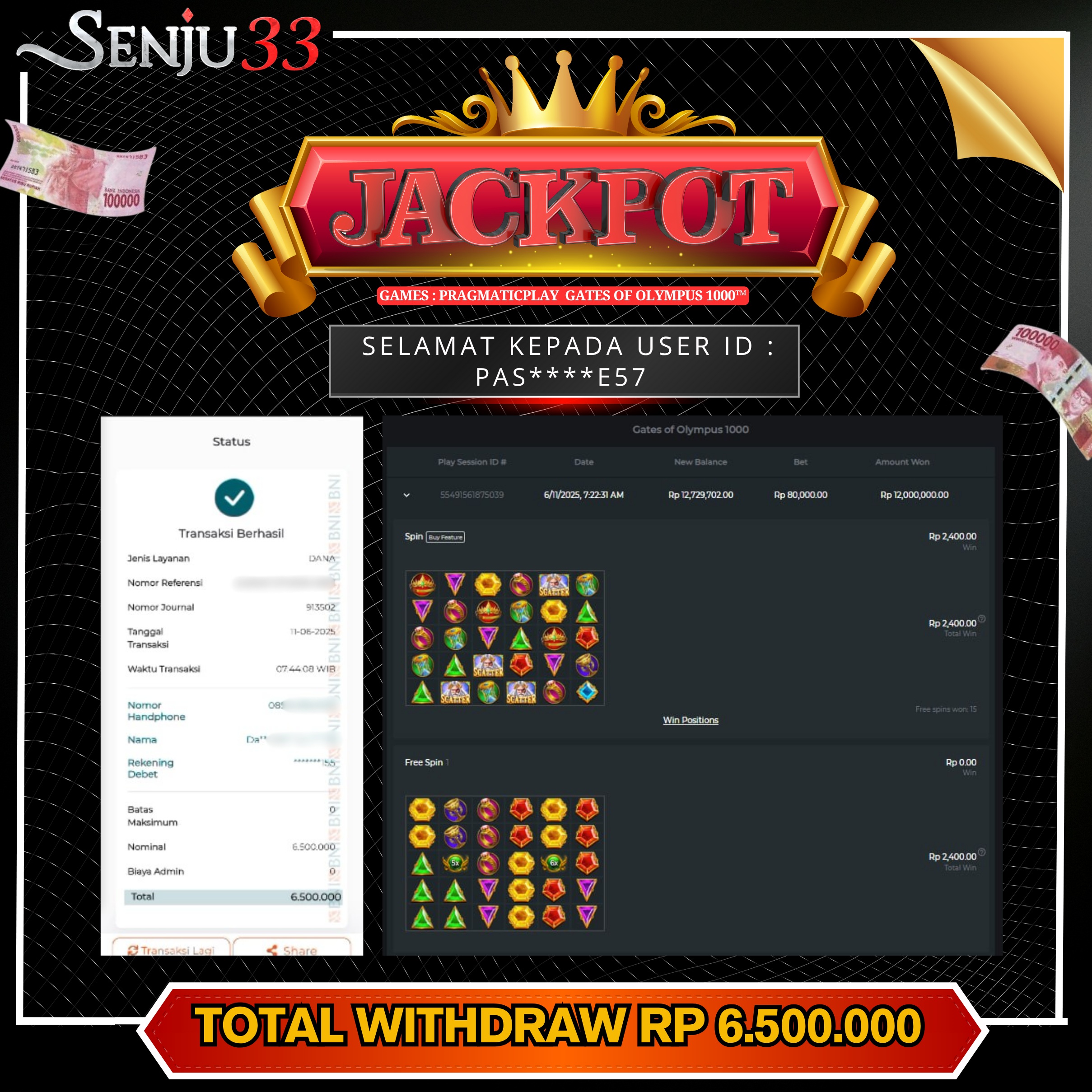🎰 SENJU33 JACKPOT SLOT Rp. 6.500.000 LUNAS 🎉