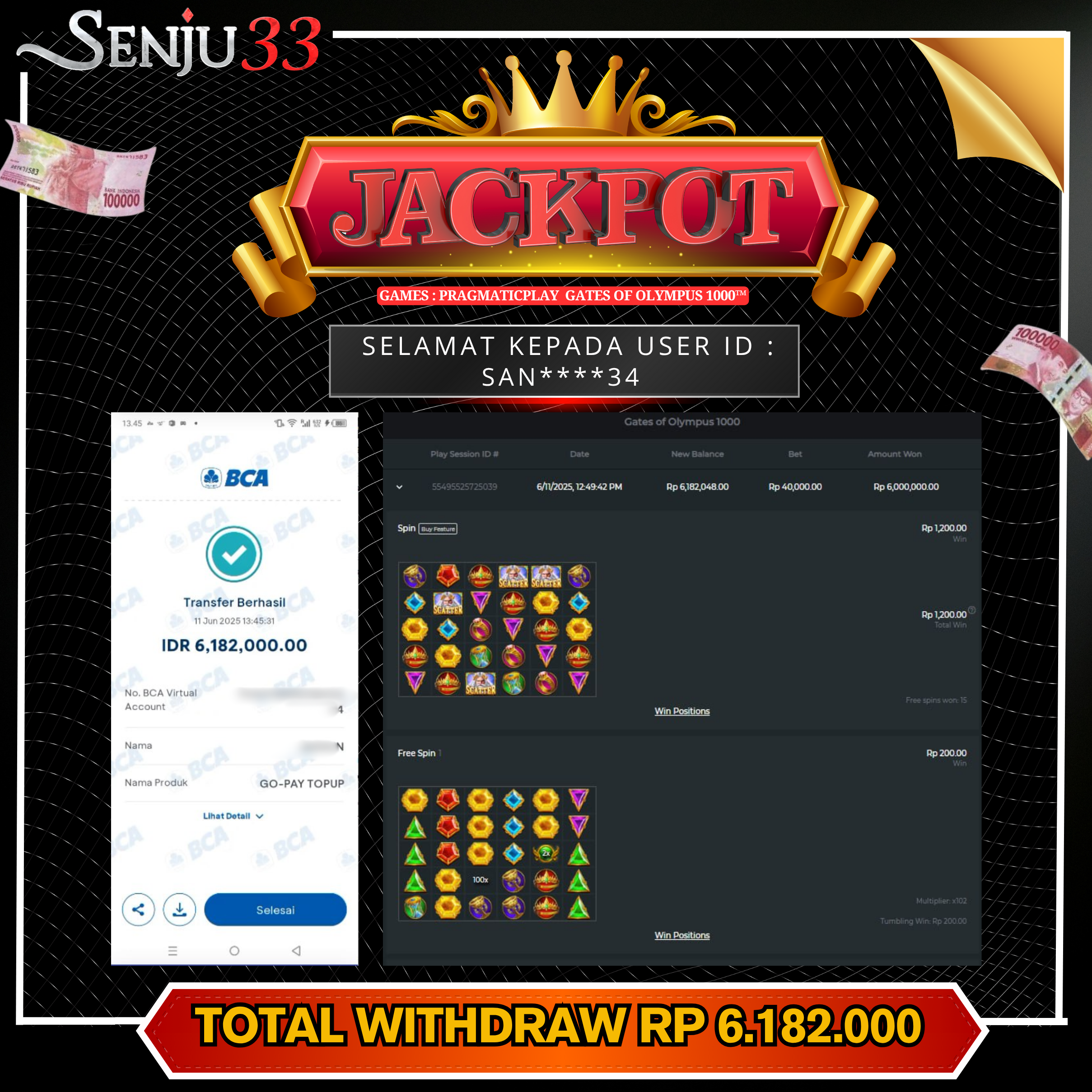 🎰 SENJU33 JACKPOT SLOT Rp. 6.182.000 LUNAS 🎉