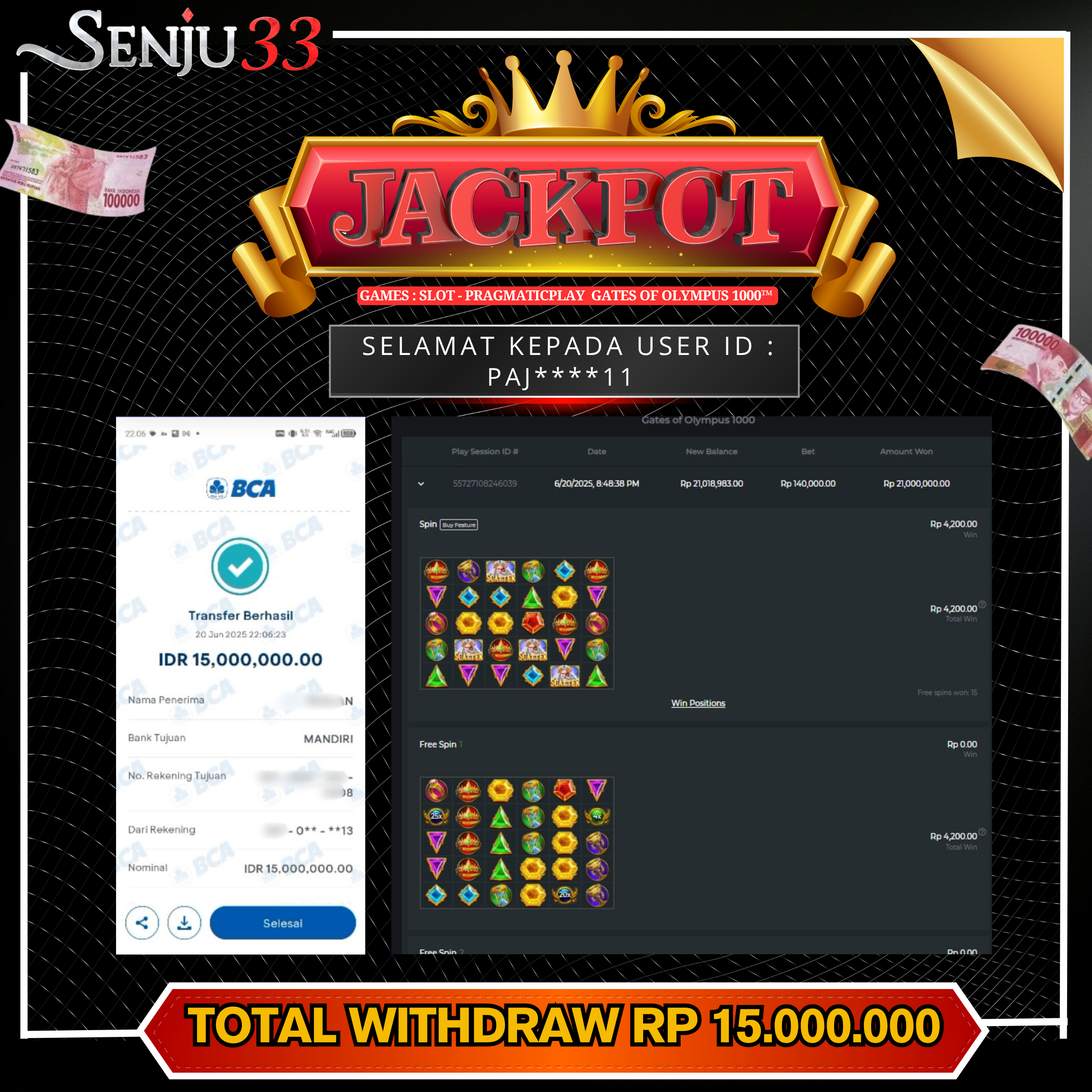 🎰 SENJU33 JACKPOT SLOT Rp. 15.000.000 LUNAS 🎉