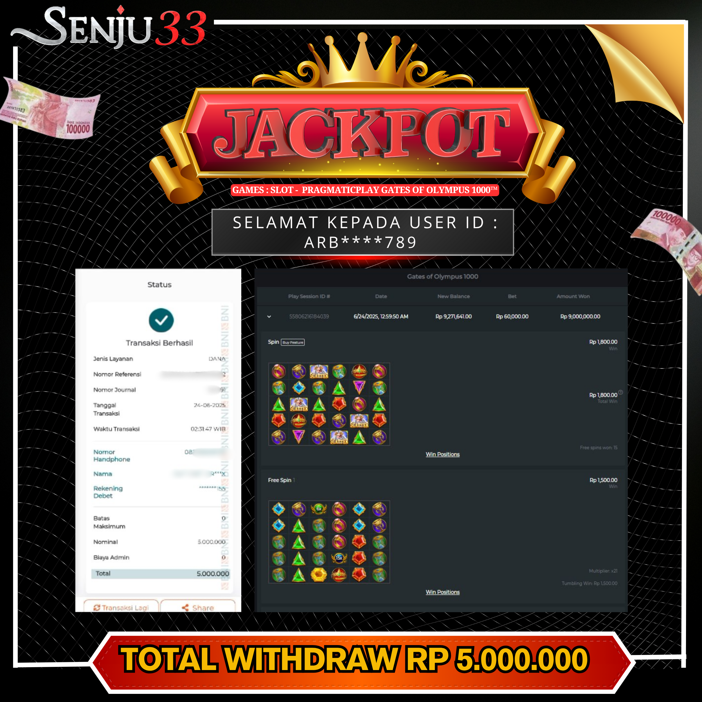 🎰 SENJU33 JACKPOT SLOT Rp. 5.000.000 LUNAS 🎉