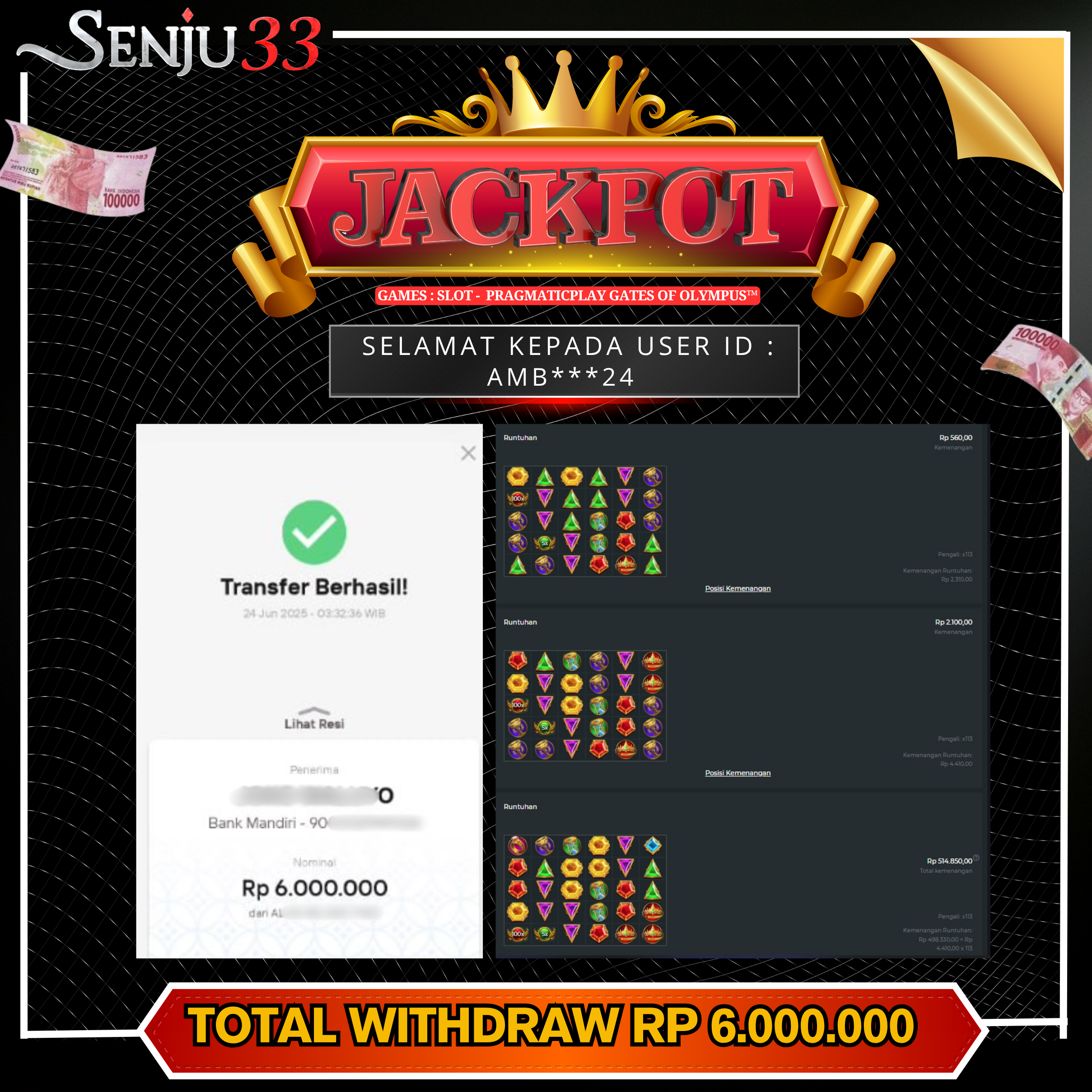 🎰 SENJU33 JACKPOT SLOT Rp. 6.000.000 LUNAS 🎉