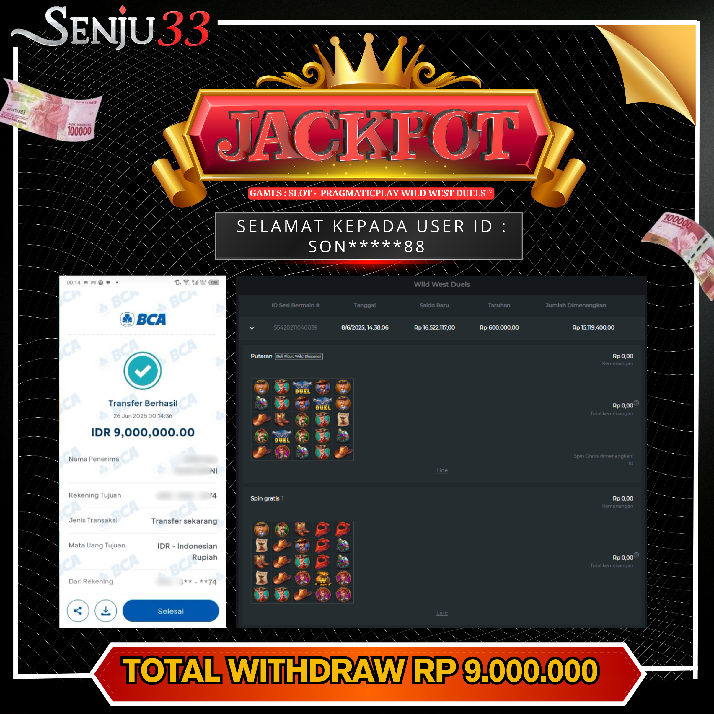 🎰 SENJU33 JACKPOT SLOT Rp. 9.000.000 LUNAS 🎉