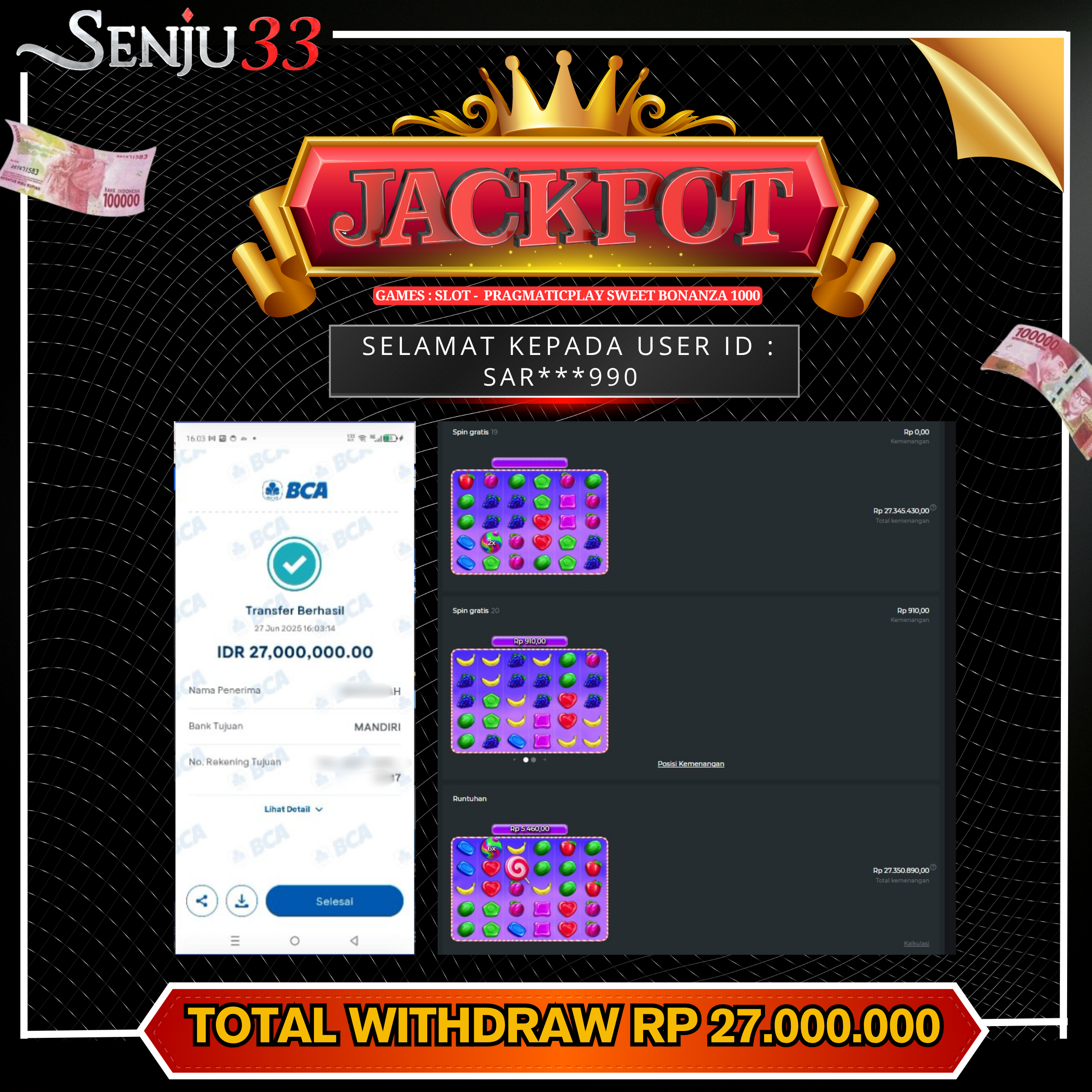 🎰 SENJU33 JACKPOT SLOT Rp. 27.000.000 LUNAS 🎉