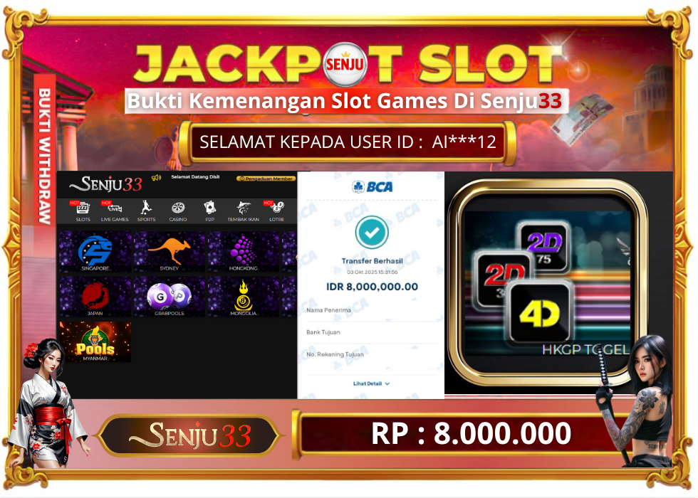 🎰 SENJU33 JACKPOT SLOT Rp. 8.000.000 LUNAS 🎉