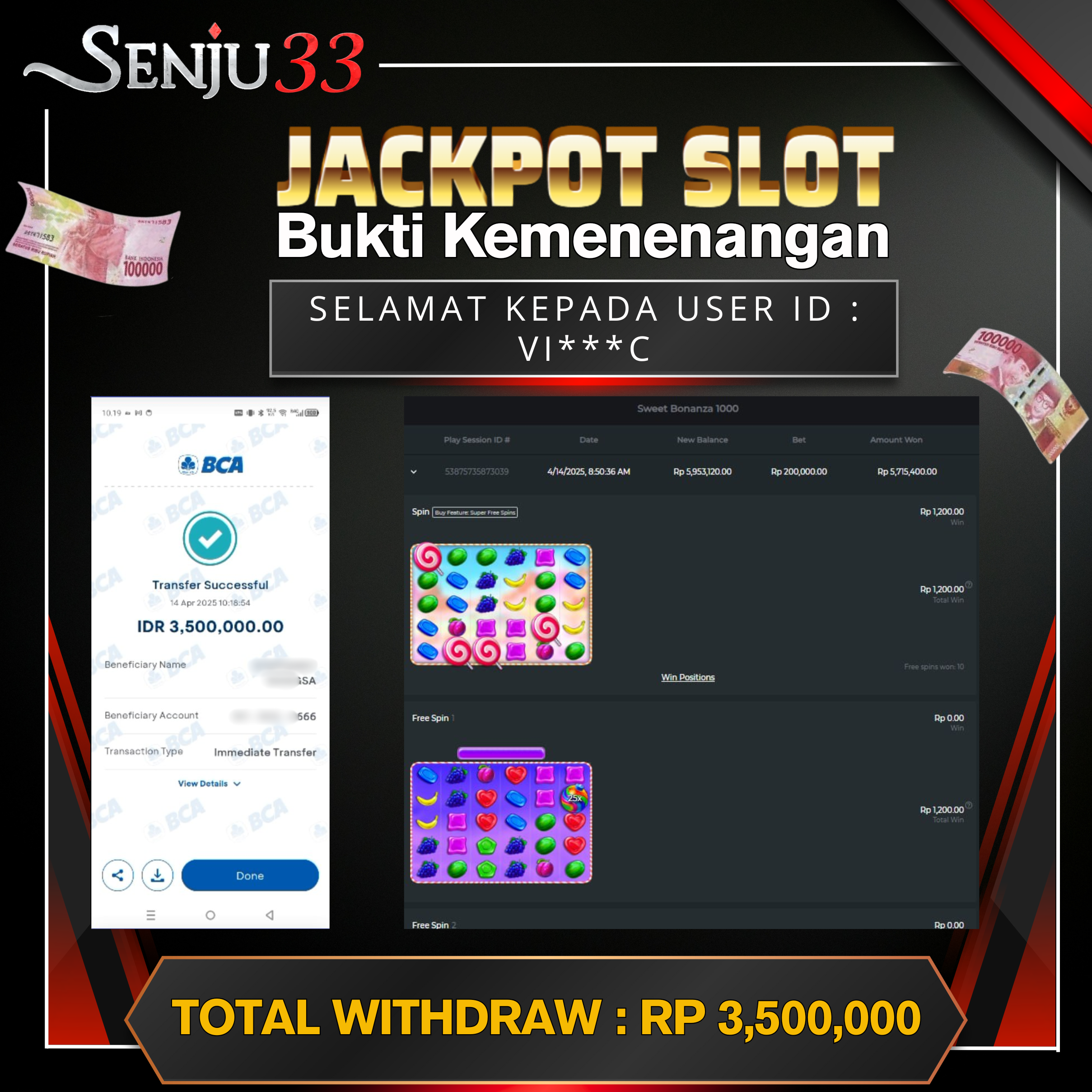 🎰 SENJU33 JACKPOT SLOT Rp. 3.500.000 LUNAS 🎉