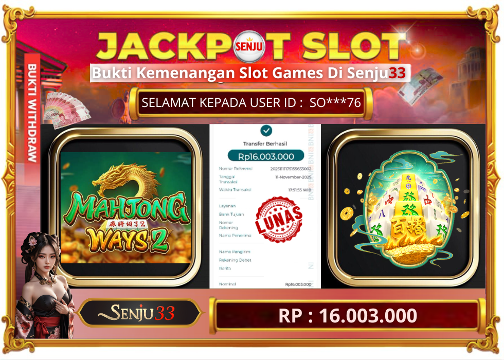 🎰 SENJU33 JACKPOT SLOT Rp. 16.003.000 LUNAS 🎉