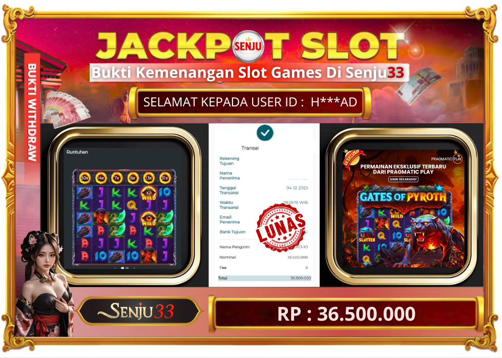 🎰 SENJU33 JACKPOT SLOT Rp. 36.500.000 LUNAS 🎉